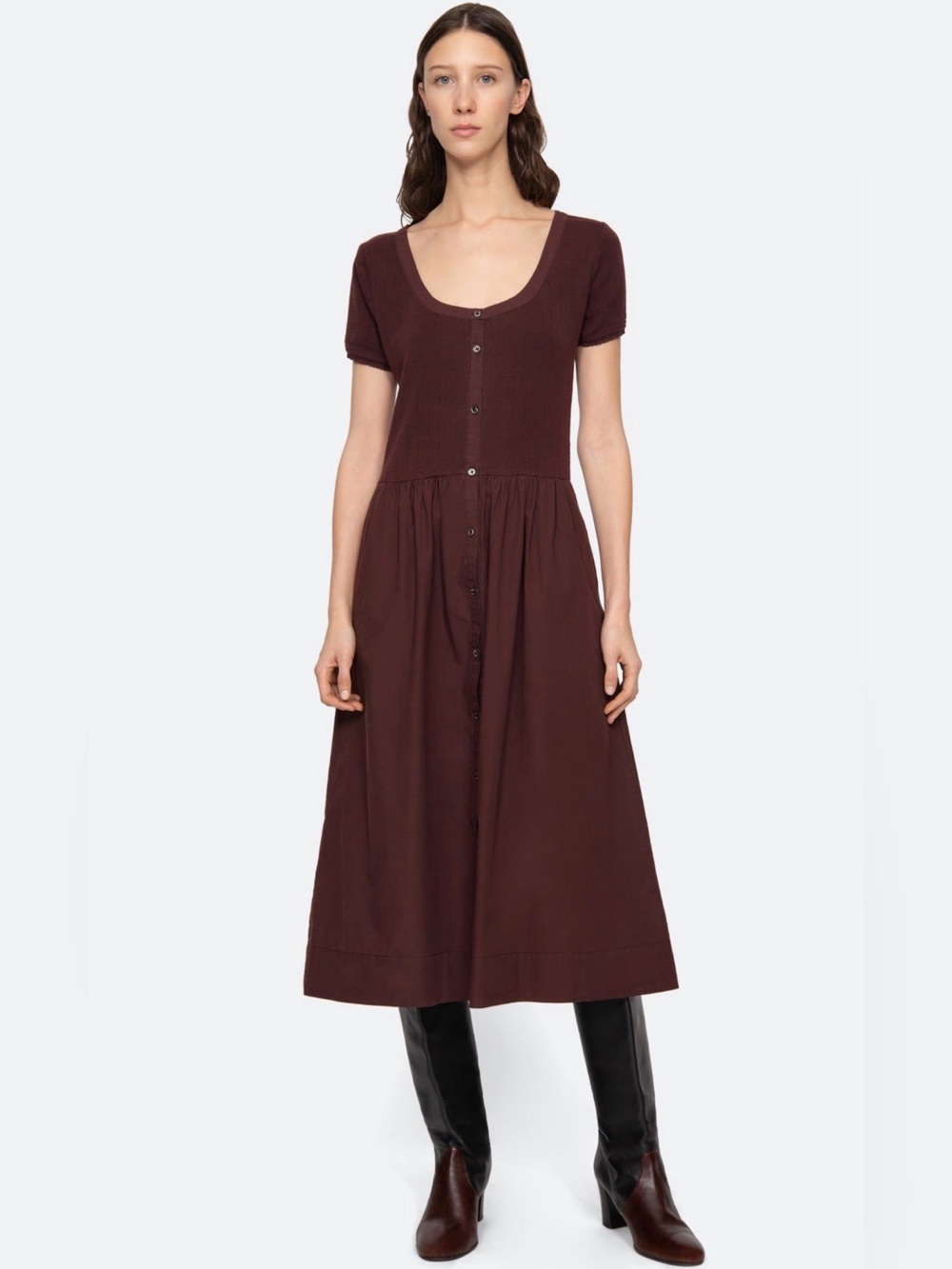 Sea New York Brown Pointelle Cotton Dress